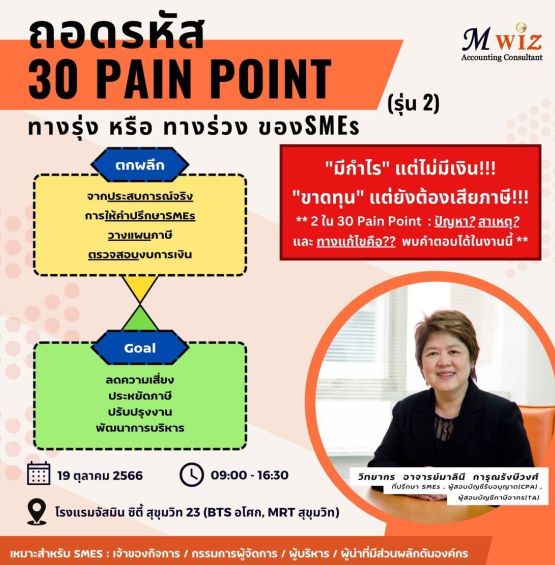 สัมมนา ถอดรหัส 30 pain point ทางรุ่งหรือทางร่วง ของ SMEs รุ่น 2