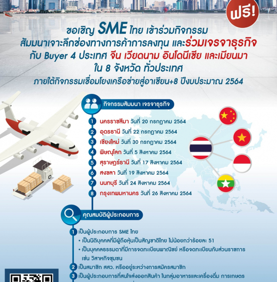 สัมมนาเจาะลึกช่องทางการค้าการลงทุน และเจรจาธุรกิจ กับ Buyer จาก 4 ประเทศ ได้แก่ จีน เวียดนาม อินโดนีเซีย และเมียนมา ใน 8 จังหวัด