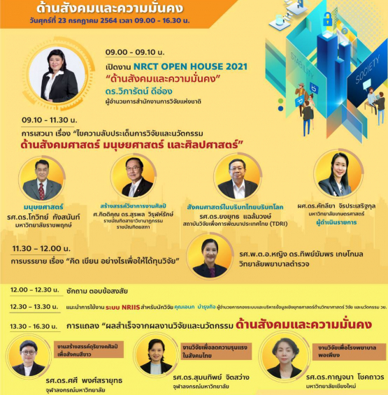 สัมมนาออนไลน์ หลักสูตร พิธีเปิด NRCT Open House 2021 : ด้านสังคมและความมั่นคง